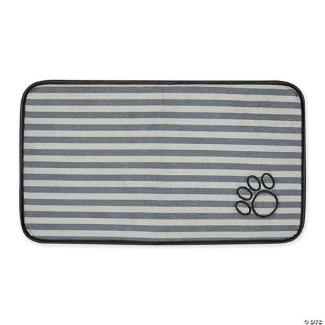 Gray Stripe Embroidered Paw Pet Mat Small Oriental Trading