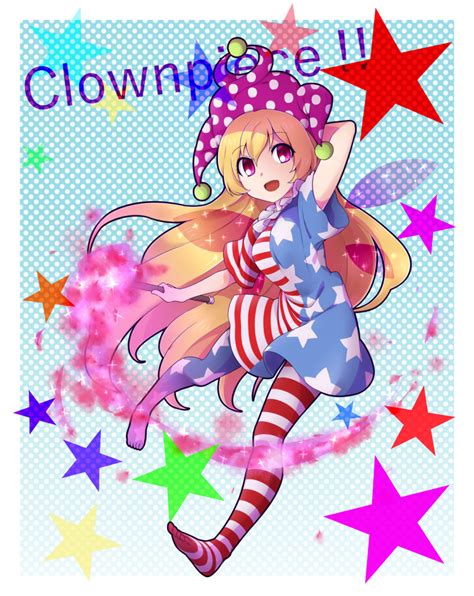 safebooru 1girl american flag shirt blonde hair clownpiece hat highres jester cap red eyes