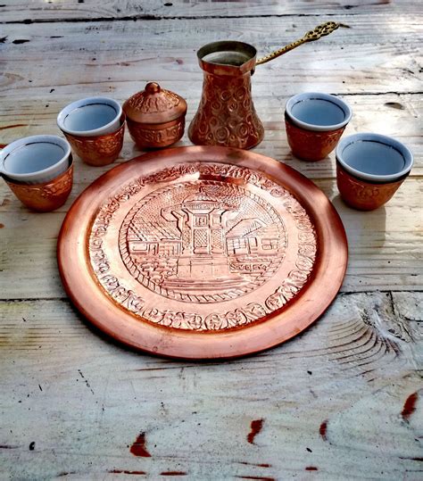 Traditional Turkish Copper Coffee Pot And Cups Handmade Etsy Coffee