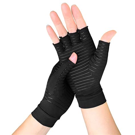 Copper Fiber Pressure Gloves Pair Half Fingers Compression Arthritis