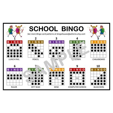 School Bingo Card Patterns For Really Fun Bingo Games Bingo Etsy