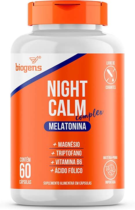 Night Calm Complex Melatonina Magnésio Triptofano Vitaminas B6 E B9