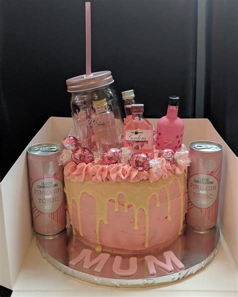 Gin Female Girly Alcohol Birthday Cakes Pink Gin And Tonic Drip Cake Alcohol Birthday Cake