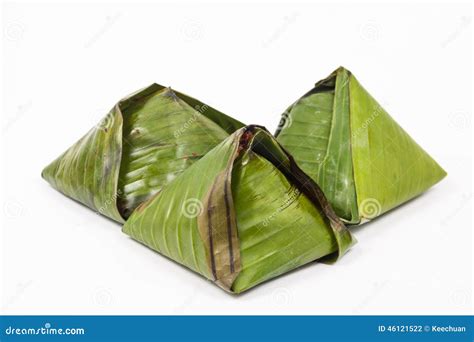 Original Traditional Nasi Lemak Wrapped In Banana Leaf Stock Photo