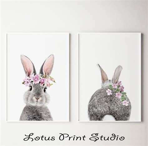 Rabbit Nursery Flower Print Bunny Wall Art Easter Bunny Etsy Bunny