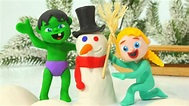 Superhero Babies Make A Snowman Play Doh Cartoons w/ Frozen Elsa & Hulk ...