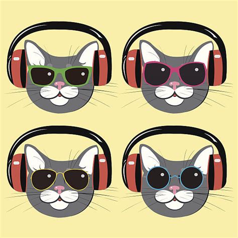 Best Cat Wearing Headphones Illustrations Royalty Free