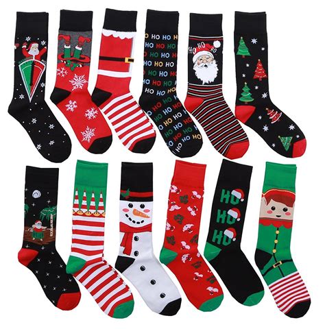 12 Pairs Unisex Premium Cotton Christmas Pattern Dress Socks With