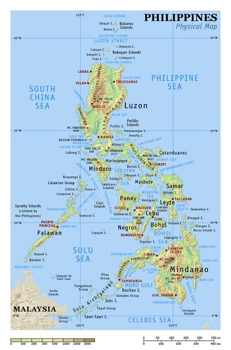 This map shows a combination of political and physical features. Physical map of Philippines | Philippines | Asia ...