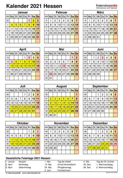 Der unterricht geht ab montag, den 10. Kalender 2021 Hessen: Ferien, Feiertage, Excel-Vorlagen