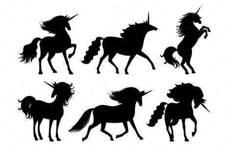 Unicorn Silhouettes Vector Unicorns Animal Illustrations ~ Creative