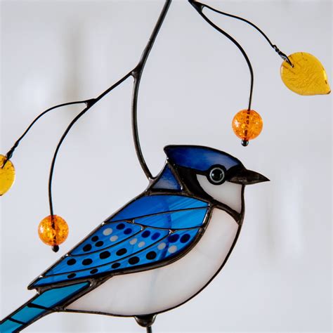 Blue Jay Stained Glass Bird Suncatcher Christmas Ts Modern Etsy
