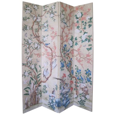 Hand Painted Four Panel Gracie Wallpaper Screen At 1stdibs Gracie