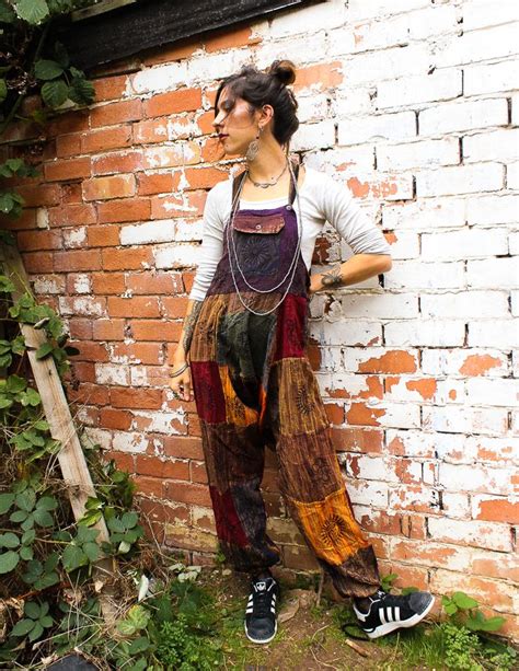 Limited Edition Unisex Berry Patchwork Dungarees Hippie Outfits
