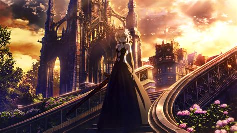 2560x1440 Fate Stay Night Anime Girl Walking Through Stairs 1440p