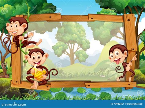 Frame Design With Monkeys In Jungle Stock Vector Illustration Of