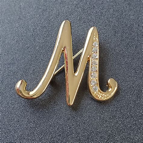 Letter M Brooch Gold Alphabet M Pin Vintage Initial Brooch Pin Etsy