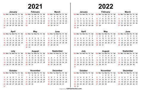 Free Download Printable Yearly Calendar 2021 And 2022 Ai Vector Print