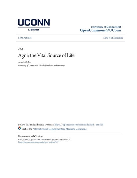 Agni The Vital Source Of Life Amala Guha University Of Connecticut