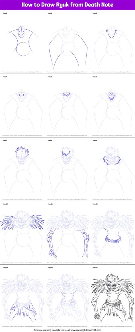 How To Draw Ryuk From Death Note Printable Step By Step Drawing Sheet