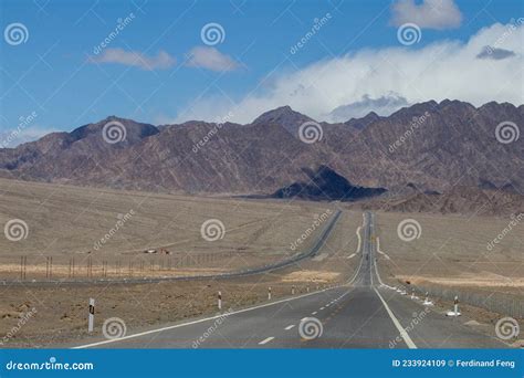 Mountains And Grasslands Stretch By Road In Qinghai Stock Image Image