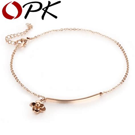 Opk Antique Flower Design Woman Anklets Classical Rose Gold Color