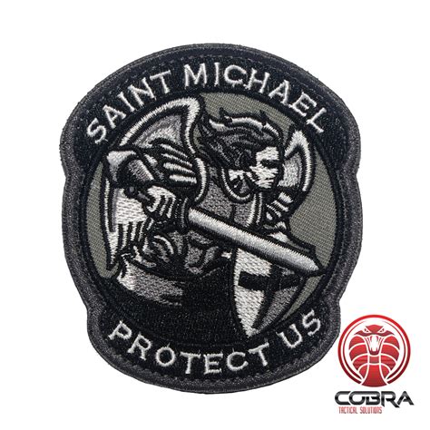 Saint Michael Protect Us Moral Embroidered Gray Patch Velcro