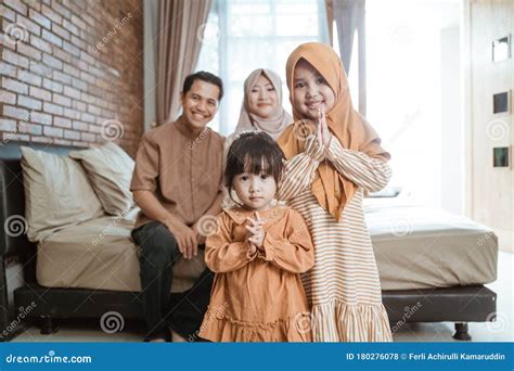 Happy Smile Kid Muslim With Parent On Ramadan Stock Photo Image Of