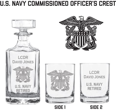 Personalized Us Navy Officer Whiskey Decanter Set Navy T Etsy
