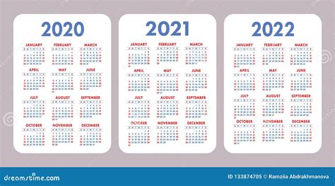 Calendário 2020 2021 2022 Anos Projeto Vertical Do Calendário Do