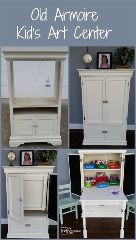 Supplement your closet space with stylish armoires and wardrobe closets that keep your clothing and other items neat and organized. Kids Art Desk Repurposed Armoire - My Repurposed Life™