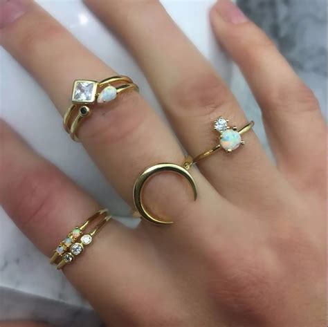 2018 Gold Color Stack Full Finger Delicate Rings Minimalist Opal White