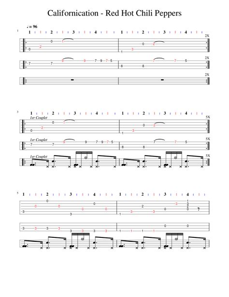 californication red hot chili peppers sheet music for guitar bass guitar drum group