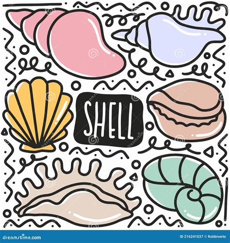 Hand Drawn Shells Doodle Set Stock Vector Illustration Of Artistic