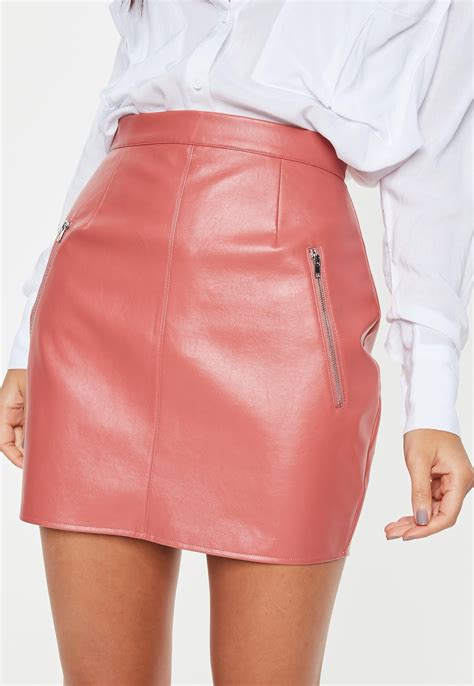 pink-faux-leather-zip-mini-skirt-missguided