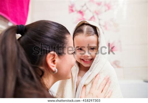 Mother Drying Daughter After Taking Bath Stock Photo 418297303