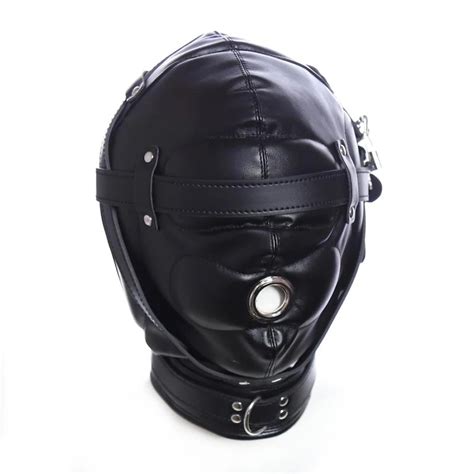 Leather Sensory Deprivation Hood Gimp Mask Padded Blindfold Fetish Bondage Roleplay Gimp Sex