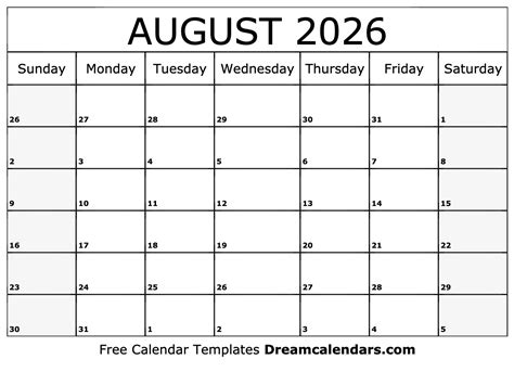 August 2026 Calendar Free Blank Printable With Holidays