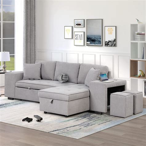 Buy P Purlove Sectional Sofa With Pull Out Sleeper Couch Bed