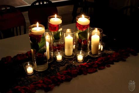 Red And Black Damask Gothic Barn Wedding Rose And Floating Candle
