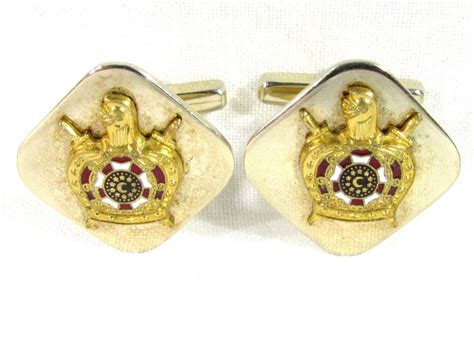 Gold Tone Cufflinks With Demolay International Emblem Mens Vintage