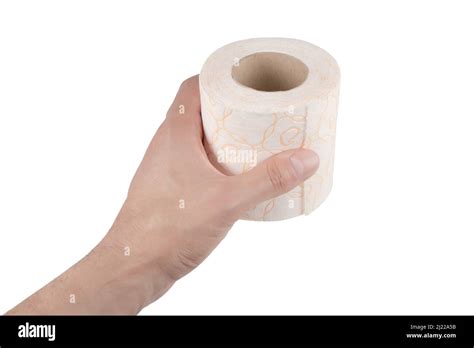 Hand Holding Toilet Paper Over White Background Stock Photo Alamy