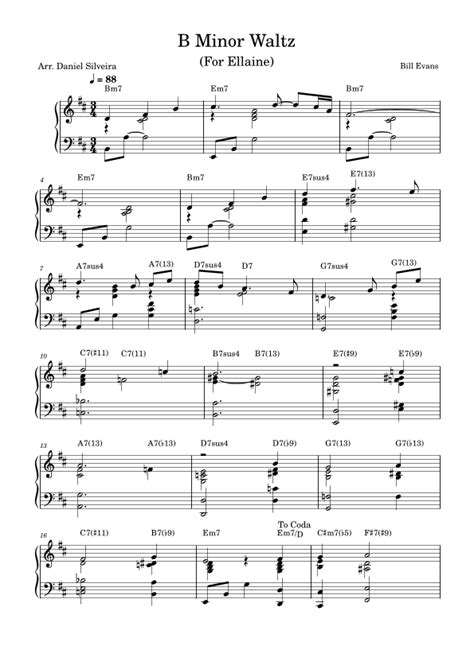 B Minor Waltz For Elaine Arr Daniel Silveira Sheet Music Bill