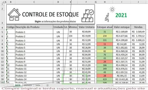 Planilha Controle De Estoque Com Aviso De Estoque Mínimo Parcelamento Sem Juros