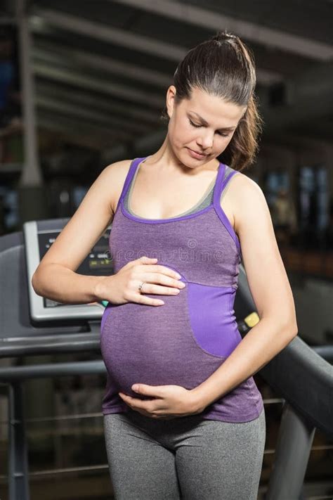 Standing Pregnant Woman Touching Belly Stock Image Image Of Adult Female 66972371