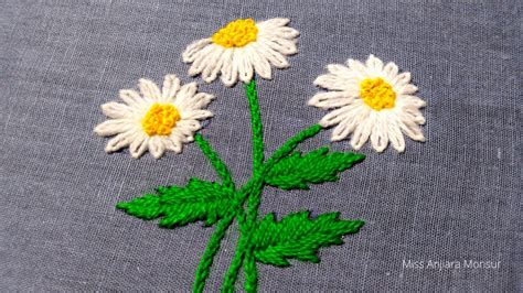 Daisy Flowers Embroiderydrawing And Stitching Tutorialhand Embroidered