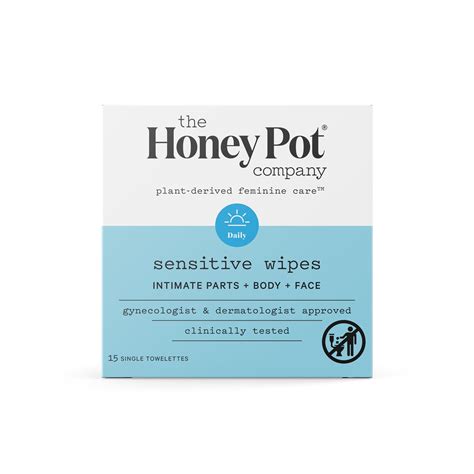 The Honey Pot Company Sensitive Feminine Wipes Intimate Parts Body Or Face Travel Size 15 Ct