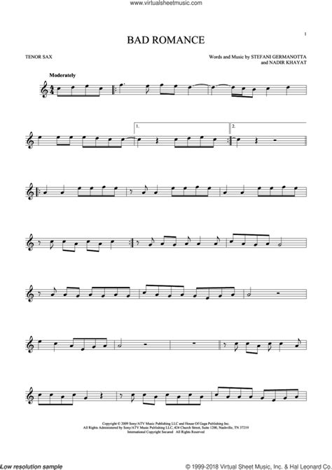 Bad Romance Sheet Music For Tenor Saxophone Solo Pdf