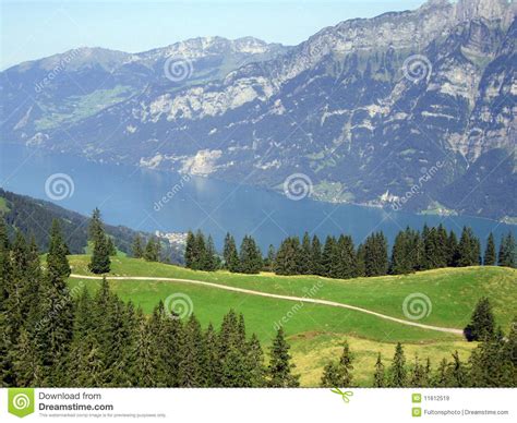 Swiss Alps Mountain And Lake Landscape Royalty Free Stock Images