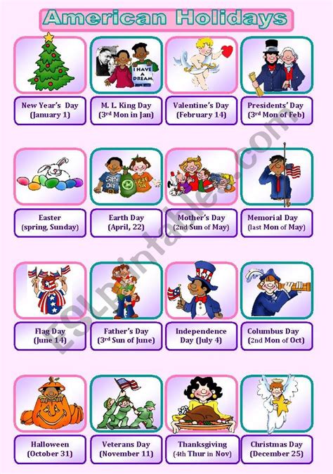 American Holidays Pictionary Esl Worksheet By Diana561